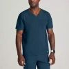 Barco One Bot195 Velocity 2-pocket Mens V Neck Short Sleeve Wrinkle Resistant Scrub Top In Gray