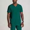 Barco One Bot195 Velocity 2-pocket Mens V Neck Short Sleeve Wrinkle Resistant Scrub Top In Green