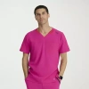 Barco One Bot195 Velocity 2-pocket Mens V Neck Short Sleeve Wrinkle Resistant Scrub Top In Pink