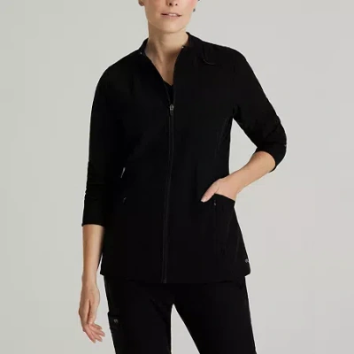 Barco One Bow894 Venture 4-pocket Banded Collar Warm-up Womens Plus Tall Wrinkle Resistant Scrub Jackets In Black