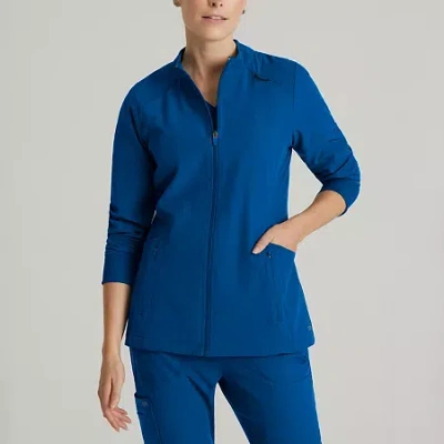 Barco One Bow894 Venture 4-pocket Banded Collar Warm-up Womens Plus Tall Wrinkle Resistant Scrub Jackets In Blue