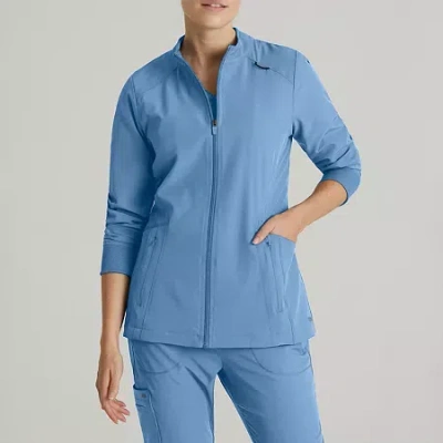 Barco One Bow894 Venture 4-pocket Banded Collar Warm-up Womens Wrinkle Resistant Scrub Jackets In Blue
