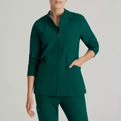Barco One Bow894 Venture 4-pocket Banded Collar Warm-up Womens Wrinkle Resistant Scrub Jackets In Green