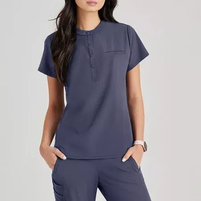 Barco Unify But163 Mission 1-pocket Womens Henley Neck Short Sleeve Stretch Fabric Moisture Wicking Wrinkle Resi In Gray