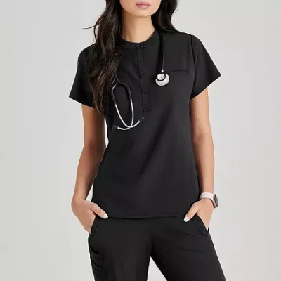 Barco Unify But163 Mission 1-pocket Womens Plus Tall Henley Neck Short Sleeve Stretch Fabric Moisture Wicking Wr In Black