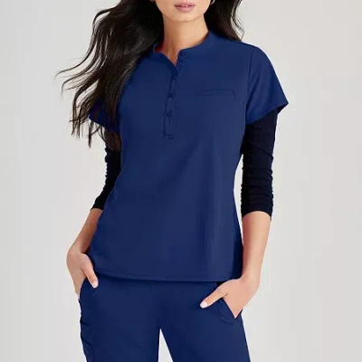 Barco Unify But163 Mission 1-pocket Womens Plus Tall Henley Neck Short Sleeve Stretch Fabric Moisture Wicking Wr In Blue
