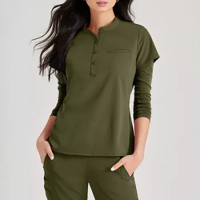 Barco Unify But163 Mission 1-pocket Womens Plus Tall Henley Neck Short Sleeve Stretch Fabric Moisture Wicking Wr In Green