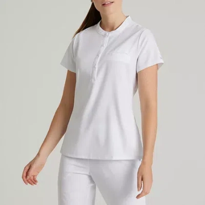 Barco Unify But163 Mission 1-pocket Womens Plus Tall Henley Neck Short Sleeve Stretch Fabric Moisture Wicking Wr In White