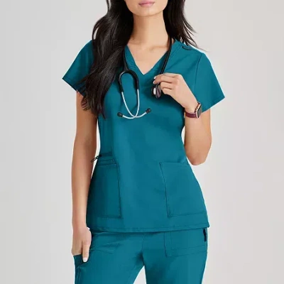 Barco Unify But167 Purpose 4-pocket Womens Plus Tall V Neck Short Sleeve Stretch Fabric Moisture Wicking Wrinkle In Blue