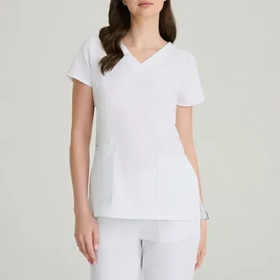 Barco Unify But167 Purpose 4-pocket Womens Plus Tall V Neck Short Sleeve Stretch Fabric Moisture Wicking Wrinkle In White