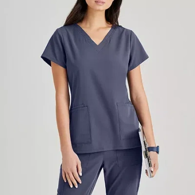 Barco Unify But167 Purpose 4-pocket Womens V Neck Short Sleeve Stretch Fabric Moisture Wicking Wrinkle Resistant In Gray