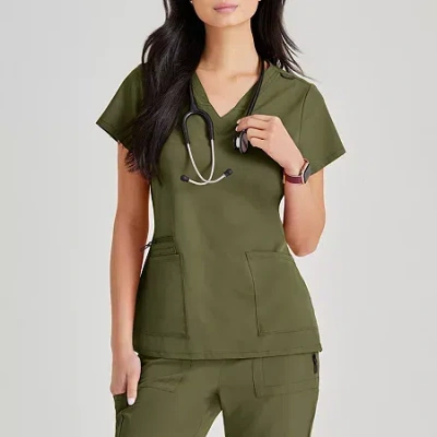 Barco Unify But167 Purpose 4-pocket Womens V Neck Short Sleeve Stretch Fabric Moisture Wicking Wrinkle Resistant In Green