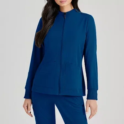Barco Unify Buw884 Team 3- Pocket Funnel Collar Warm-up Womens Stretch Fabric Moisture Wicking Wrinkle Resistant In Blue