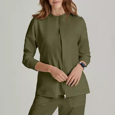 Barco Unify Buw884 Team 3- Pocket Funnel Collar Warm-up Womens Stretch Fabric Moisture Wicking Wrinkle Resistant In Green