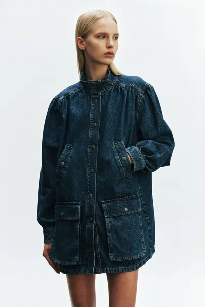 Bardot 030 Denim Oversized Mini Dress In Blue