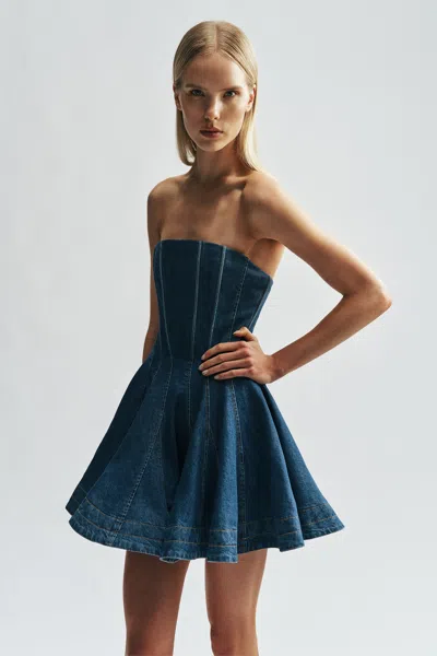 Bardot 030 Denim Strapless Mini Dress In Blue