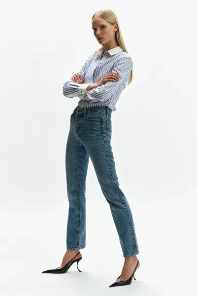 Bardot 030 Mid Rise Straight Leg Jean In Mid Blue