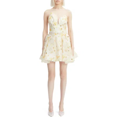 Bardot Abrielle Strapless Minidress In Yellow Floral
