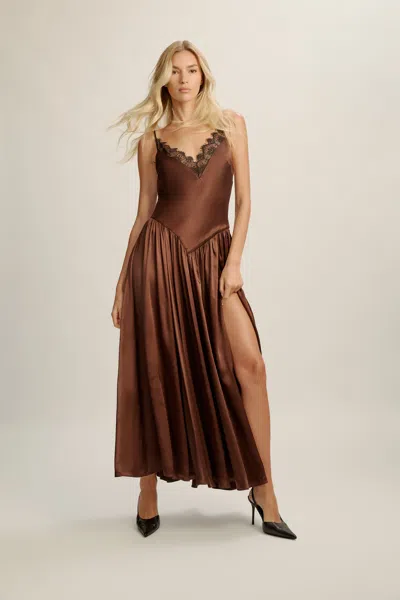 Bardot Aderia Lace Detail Maxi Dress In Brown