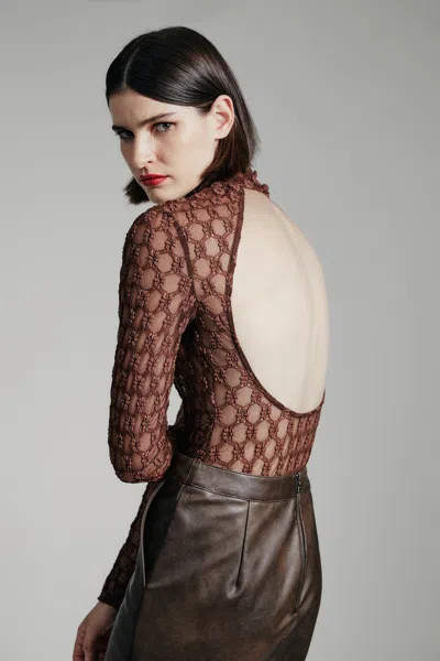 Bardot Adoni Backless Mesh Bodysuit In Chocolate