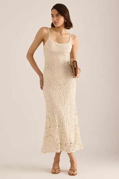 Bardot Adoni Crochet Midi Dress In Lght Beige
