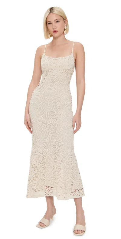 BARDOT ADONI CROCHET MIDI DRESS LIGHT BEIGE