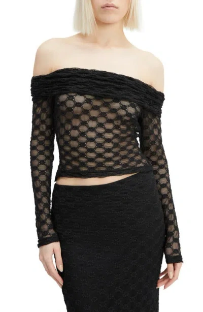 Bardot Adoni Embroidered Sheer Mesh Crop Top In Black