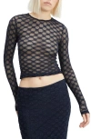Bardot Adoni Embroidered Sheer Mesh Crop Top In Navy