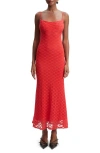 Bardot Adoni Floral Embroidered Mesh Slipdress In Fire Red