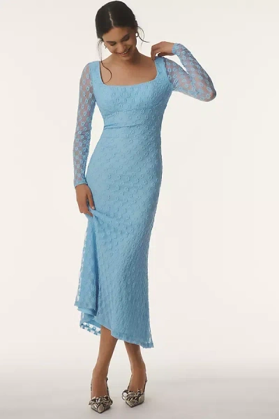 Bardot Adoni Long-sleeve Square-neck Lace Midi Dress In Blue