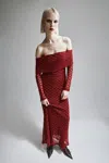 Bardot Adoni Off-the-shoulder Fitted Stretch Lace Midi Dress In Red