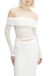 Bardot Adoni Off The Shoulder Embroidered Sheer Mesh Top In Orchid White