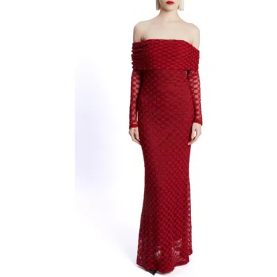 Bardot Adoni Off The Shoulder Long Sleeve Dress In Deep Red
