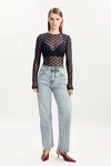 Bardot Adoni Sheer Long Sleeve Top In Navy
