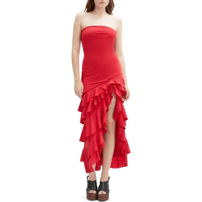 Bardot Agastina Ruffle Strapless Maxi Dress In Red