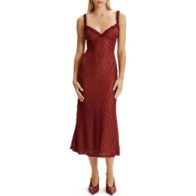 Bardot Alegra Sleeveless V-neck Stretch Lace Midi Dress In Red
