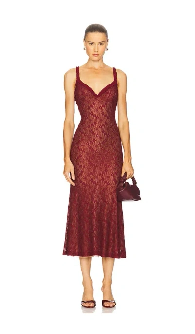 Bardot Alegra Sleeveless V-neck Stretch Lace Midi Dress In Red