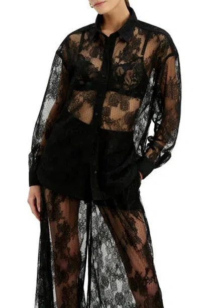 Bardot Aleida Oversize Sheer Lace Shirt In Black
