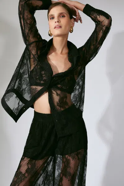 Bardot Aleida Oversized Lace Shirt In Black