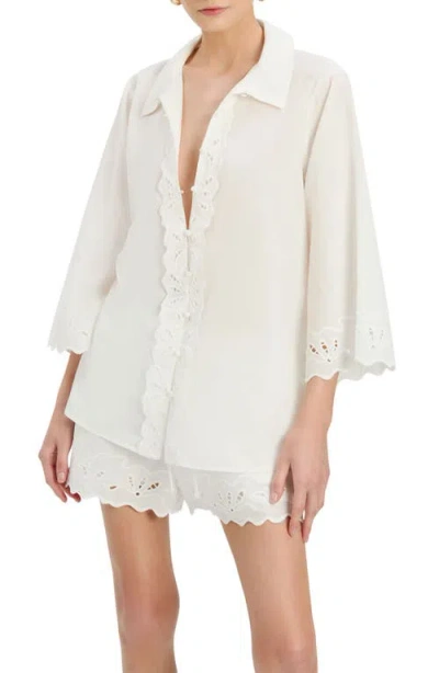 Bardot Aleria Eyelet Cotton Button-up Shirt In White