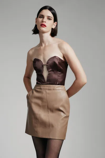 Bardot Alexis Vegan Leather Skirt In Camel