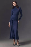 Bardot Alix Long-sleeve Tie-front Knit Maxi Dress In Blue