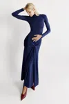 Bardot Alix Long-sleeve Tie-front Knit Maxi Dress In Navy