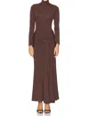 Bardot Alix Maxi Tie Front Long Sleeve Dress In Chocolate Brown In Brown
