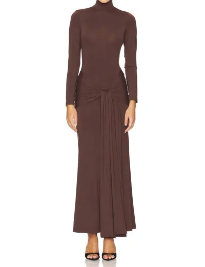 Bardot Alix Maxi Tie Front Long Sleeve Dress In Chocolate Brown
