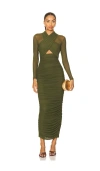 Bardot Aliyah Long-sleeve Front-cutout Midi Dress In Brown
