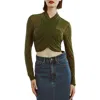Bardot Aliyah Long Sleeve Crop Top In Khaki