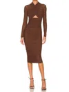 Bardot Aliyah Long Sleeve Midi Dress In Chocolate In Brown