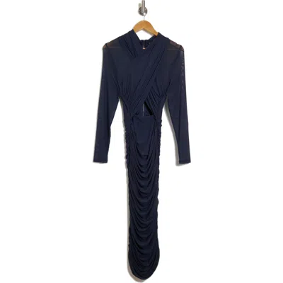 Bardot Aliyah Long Sleeve Sheath Midi Dress In Navy