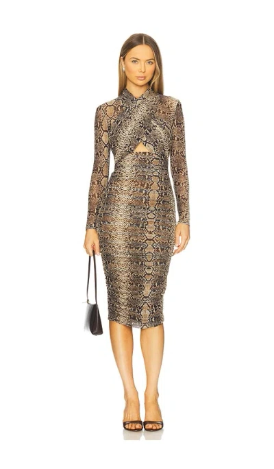 Bardot Aliyah Printed Midi Dress In Brown